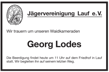Traueranzeige von Georg Lodes von Pegnitz-Zeitung